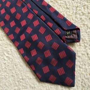 Dion Signature Navy Red Geometric 100% Italian Silk Men’s Tie